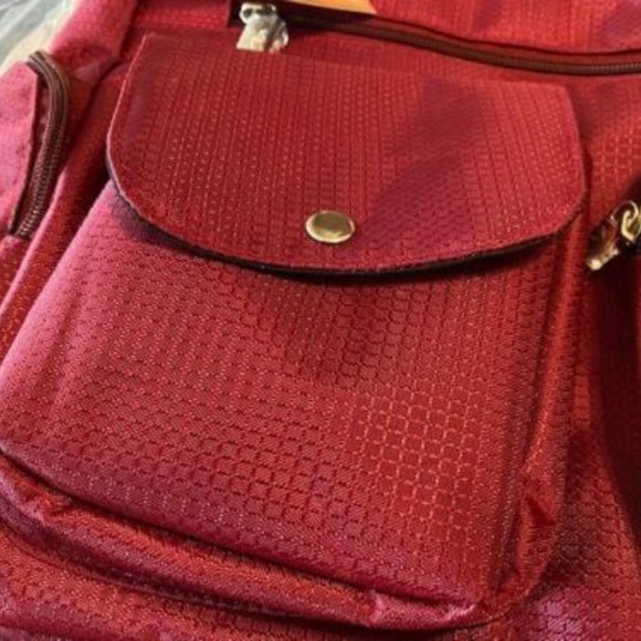 NWT multi-pocket BURGUNDY Shoulder Bag / small DUFFLE + JADE NECKLACE & earrings - Picture 5 of 11